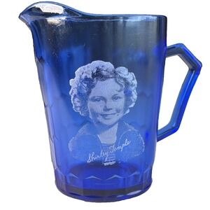 1930s Shirley Temple Collectable Glass Milk Pitcher, Cobalt Blue